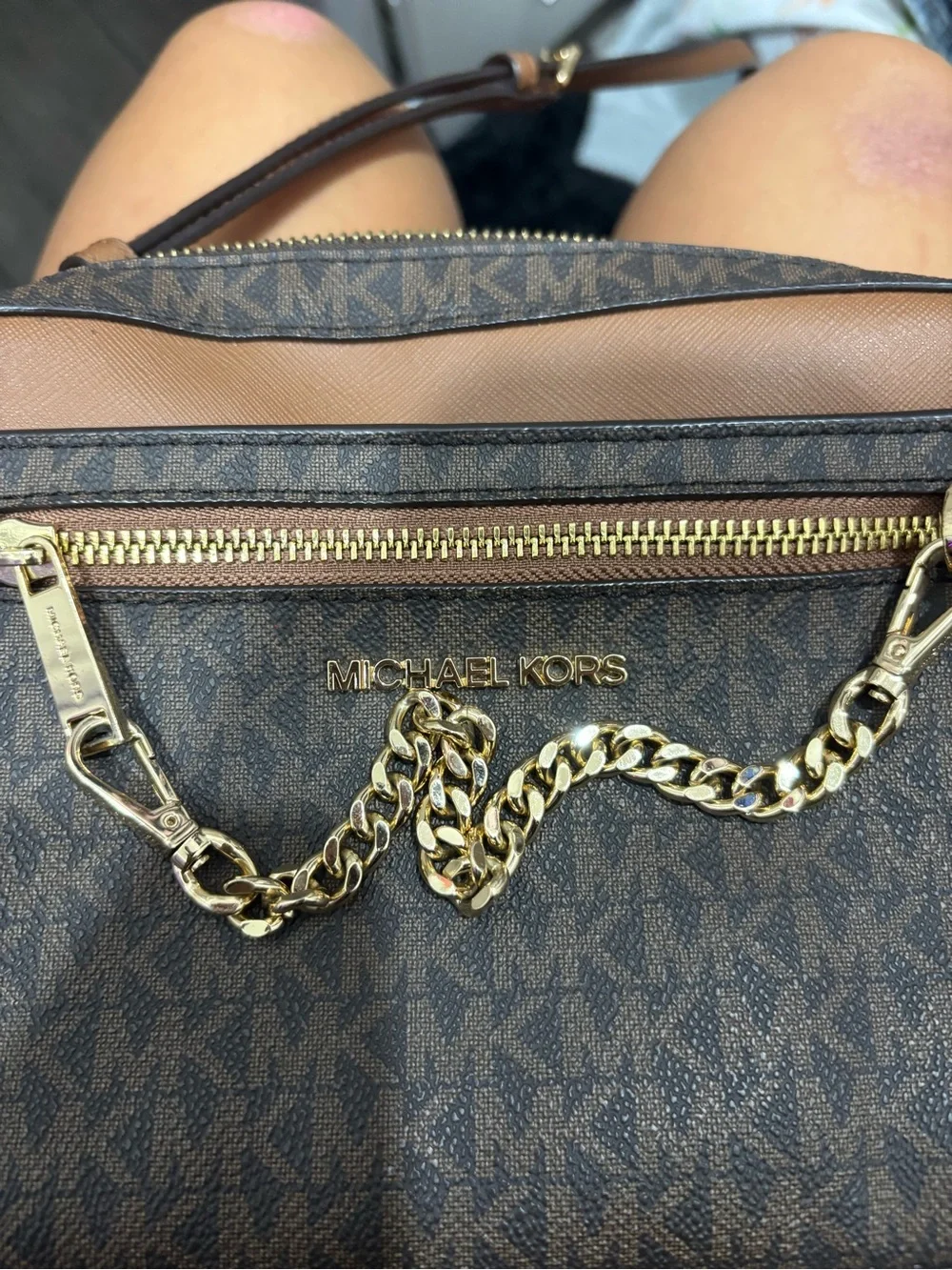 Michael Kors Maroon Crossbody Bag with Gold Chain